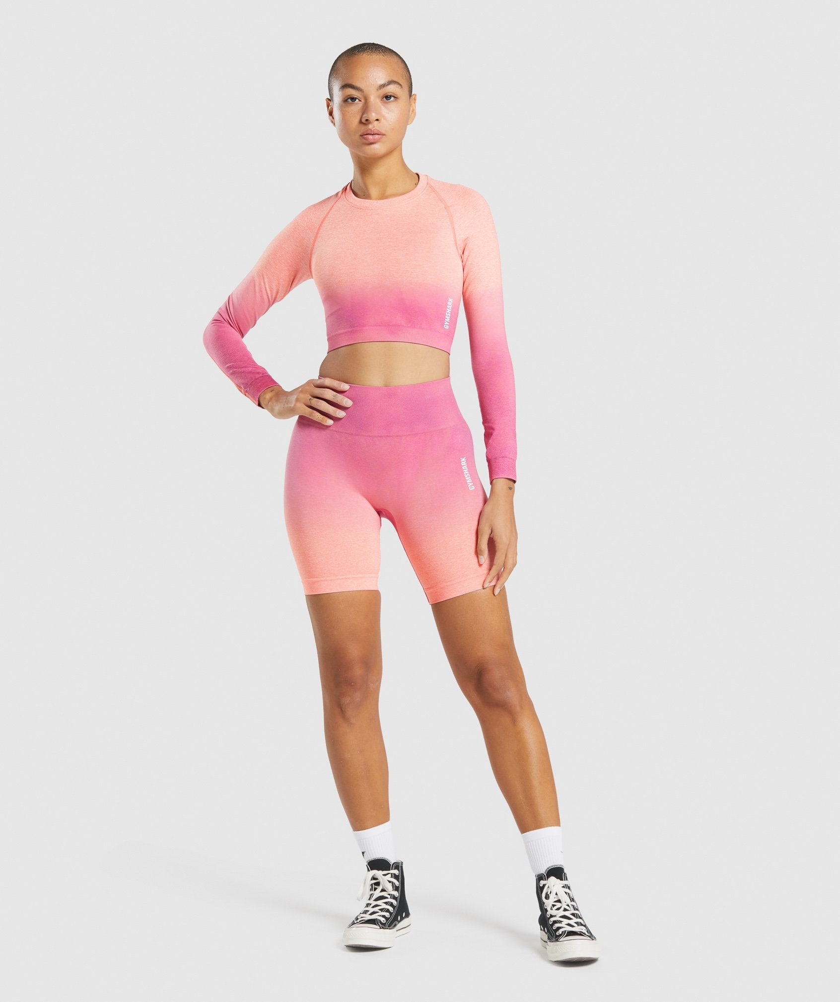 Orange / Pink Women's Gymshark Adapt Ombre Seamless Long Sleeve Crop Tops | YDKAJG-598