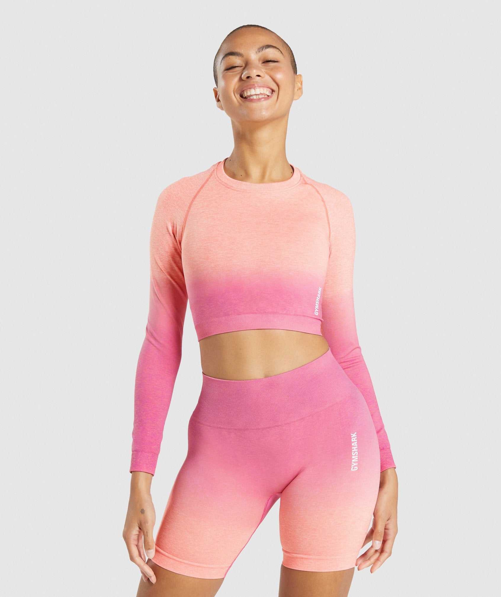 Orange / Pink Women\'s Gymshark Adapt Ombre Seamless Long Sleeve Crop Tops | YDKAJG-598