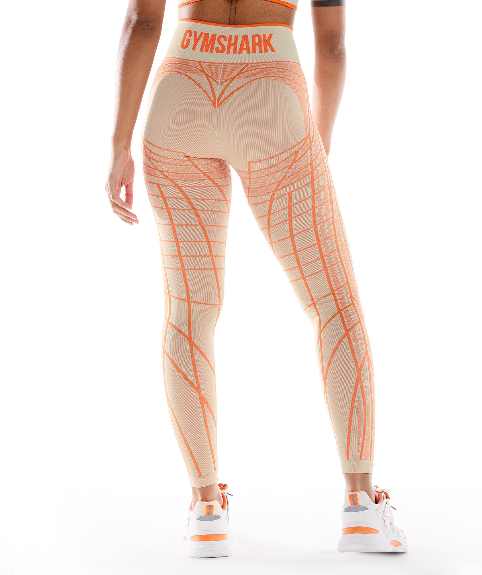 Orange / White Women's Gymshark Wtflex Linear Seamless Leggings | ISEURC-976