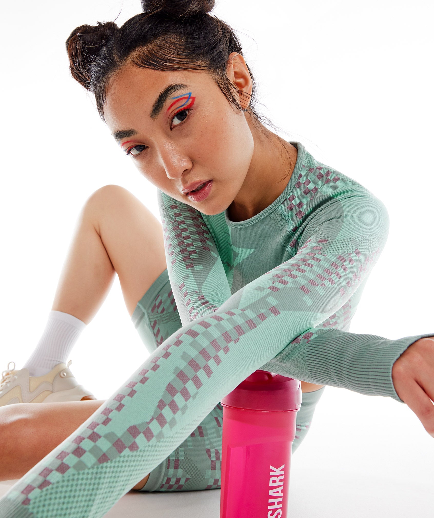 Pink / Blue Women's Gymshark Wtflex Cyborg Seamless Long Sleeve Crop Tops | OLNAGV-601