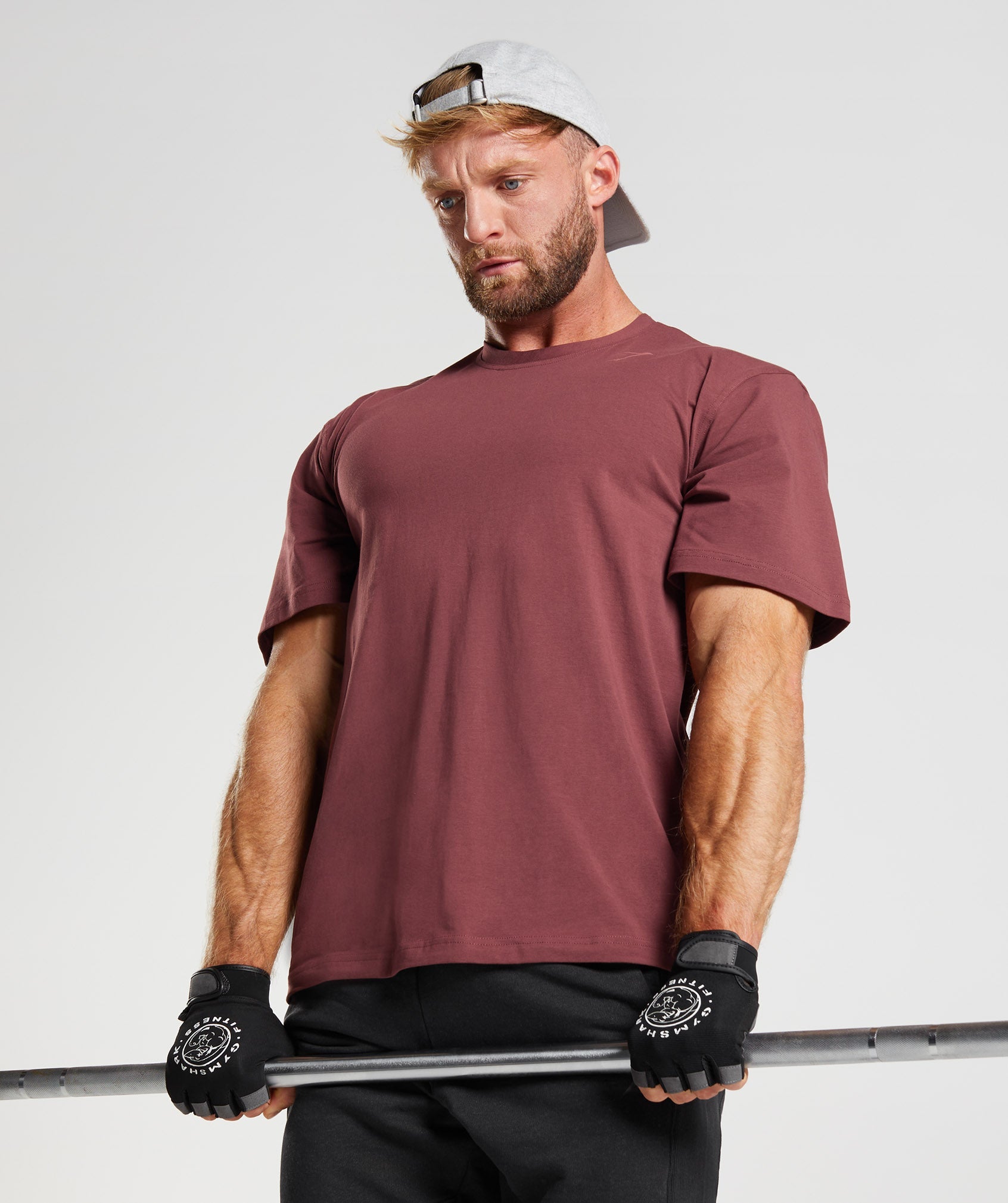 Pink Brown Men's Gymshark Power T Shirts | YHPVRJ-417