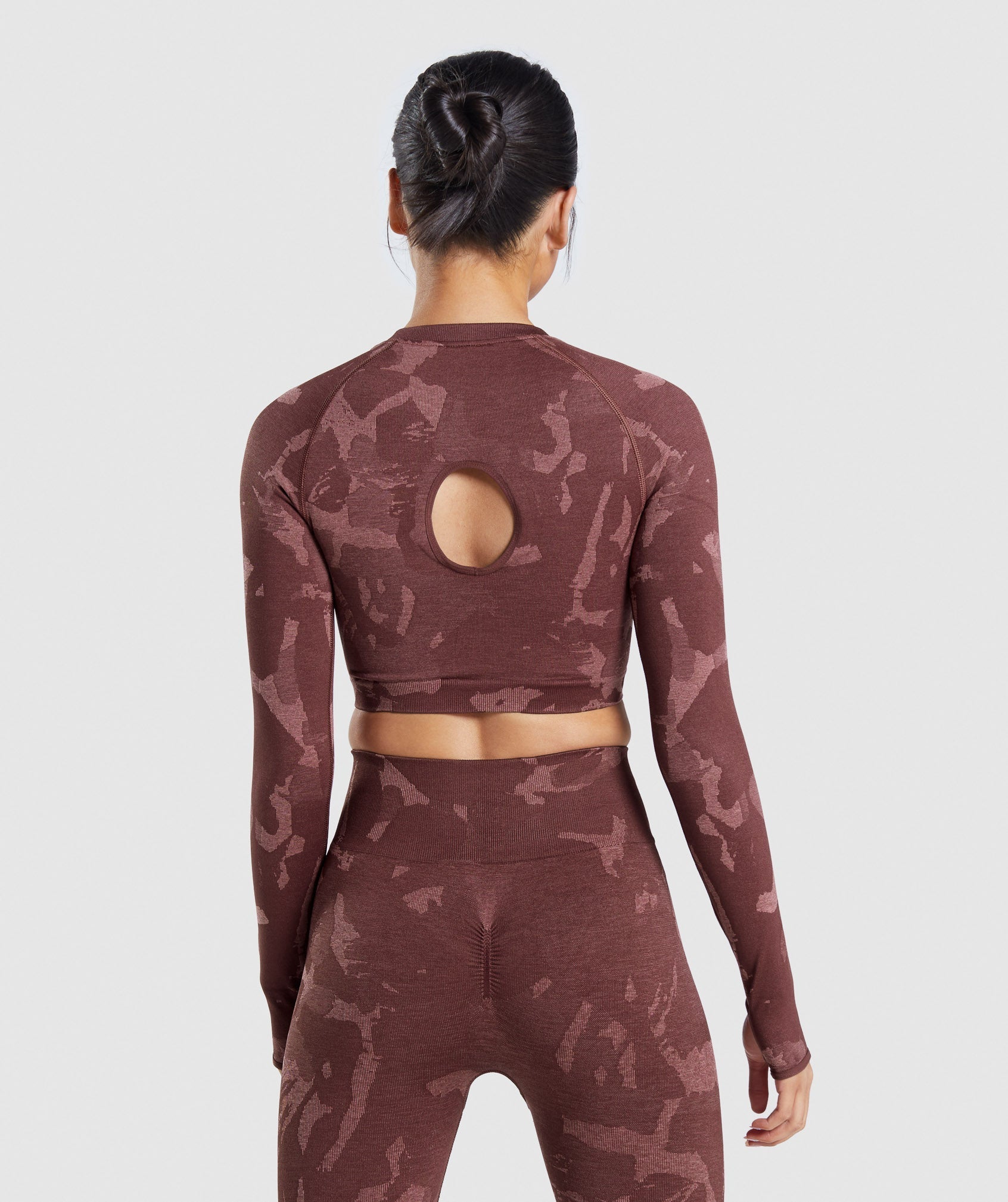 Pink Brown Women's Gymshark Adapt Camo Seamless Long Sleeve Crop Tops | YXIOMD-854