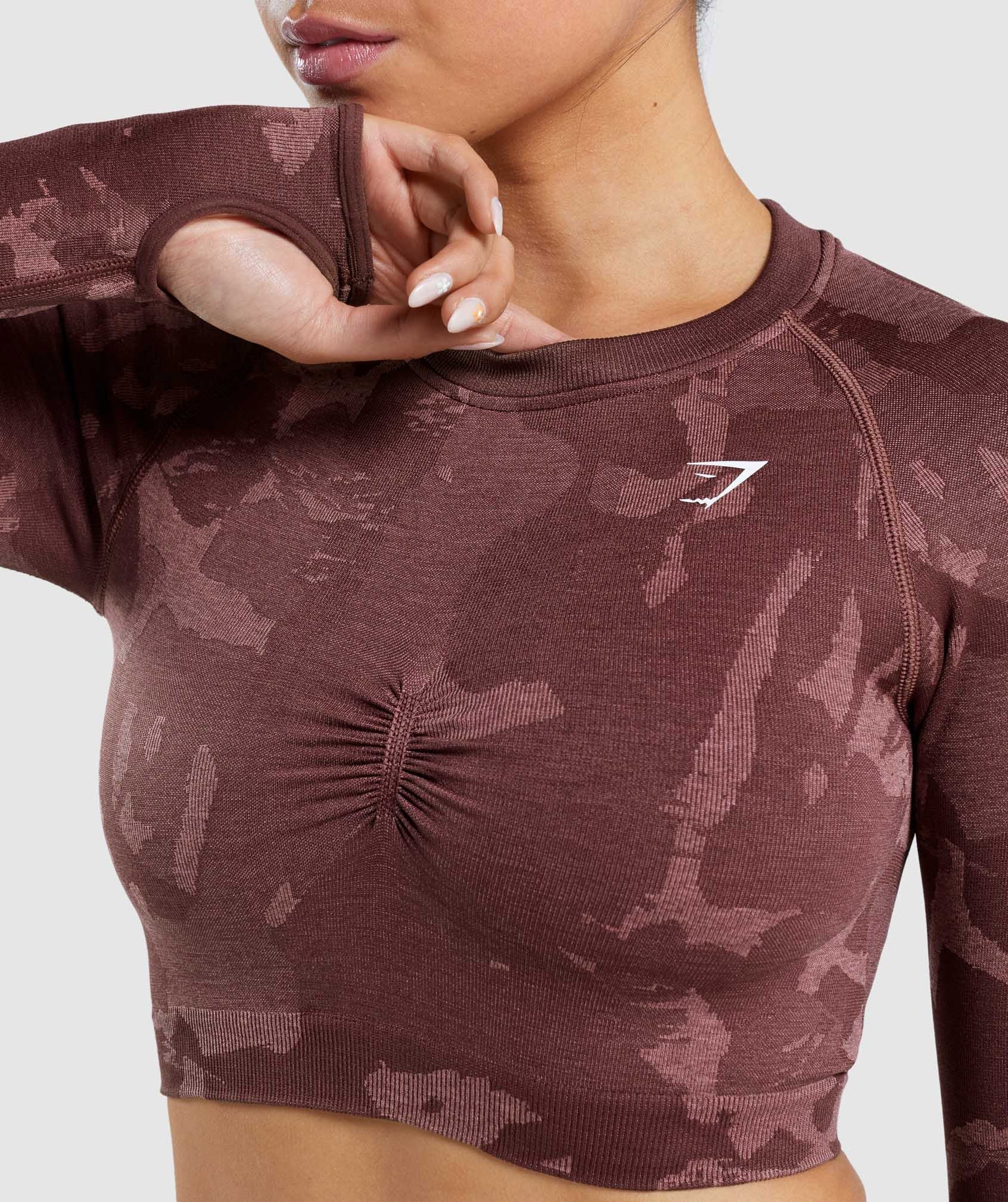 Pink Brown Women's Gymshark Adapt Camo Seamless Long Sleeve Crop Tops | YXIOMD-854