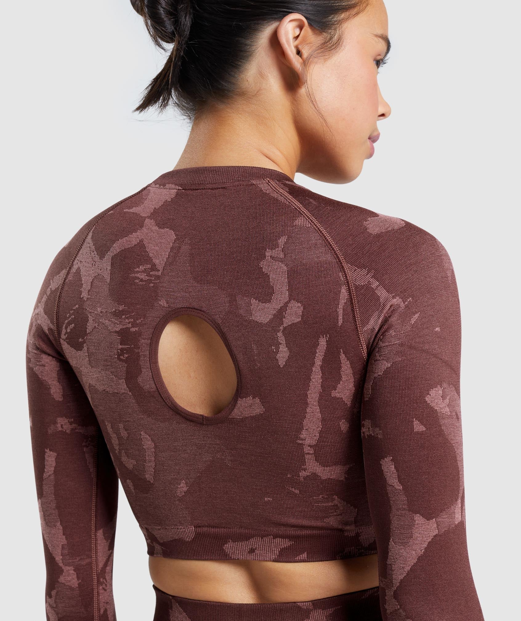 Pink Brown Women's Gymshark Adapt Camo Seamless Long Sleeve Crop Tops | YXIOMD-854