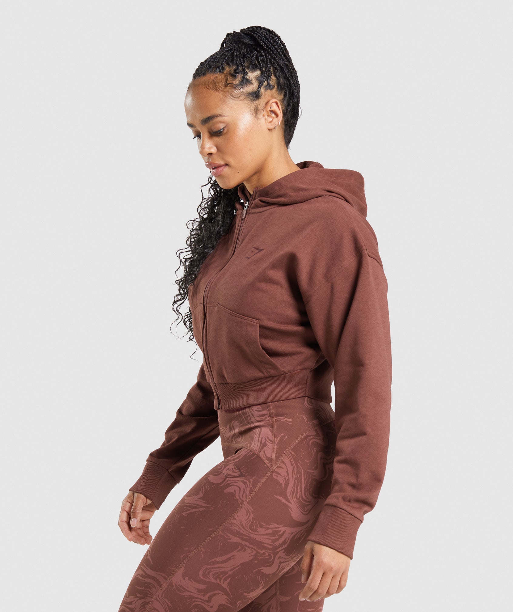 Pink Brown Women's Gymshark GS Power Cropped Zip Hoodie | RKLMOY-687