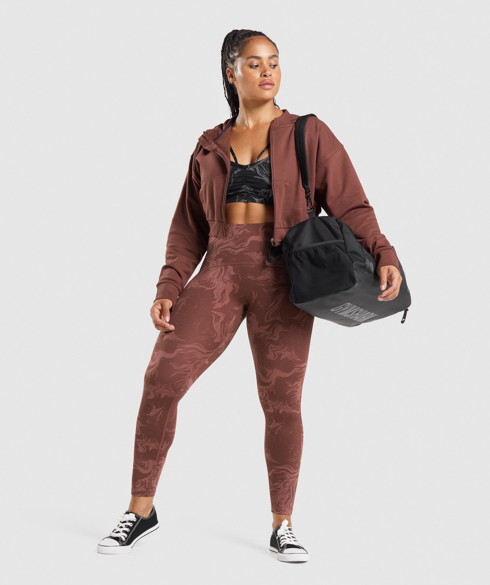 Pink Brown Women's Gymshark GS Power Cropped Zip Hoodie | RKLMOY-687