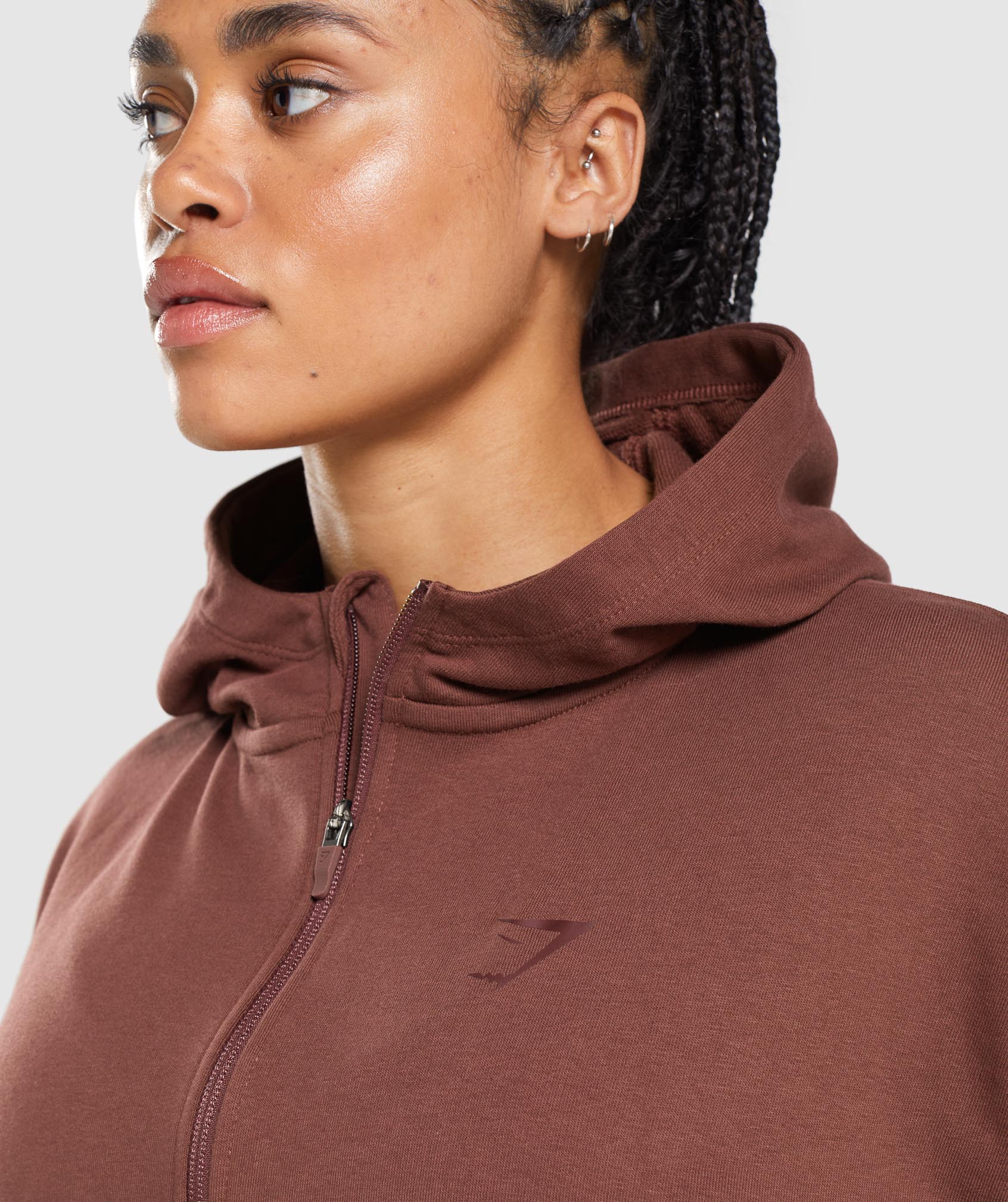 Pink Brown Women's Gymshark GS Power Cropped Zip Hoodie | RKLMOY-687