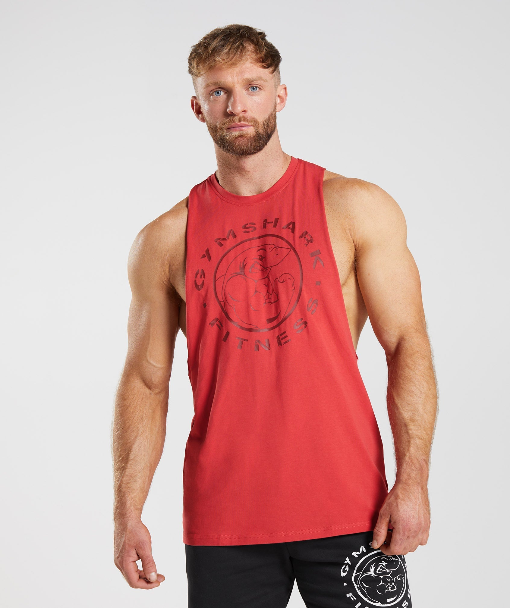 Red Men\'s Gymshark Legacy Drop Arm Tanks | QGNUPB-971