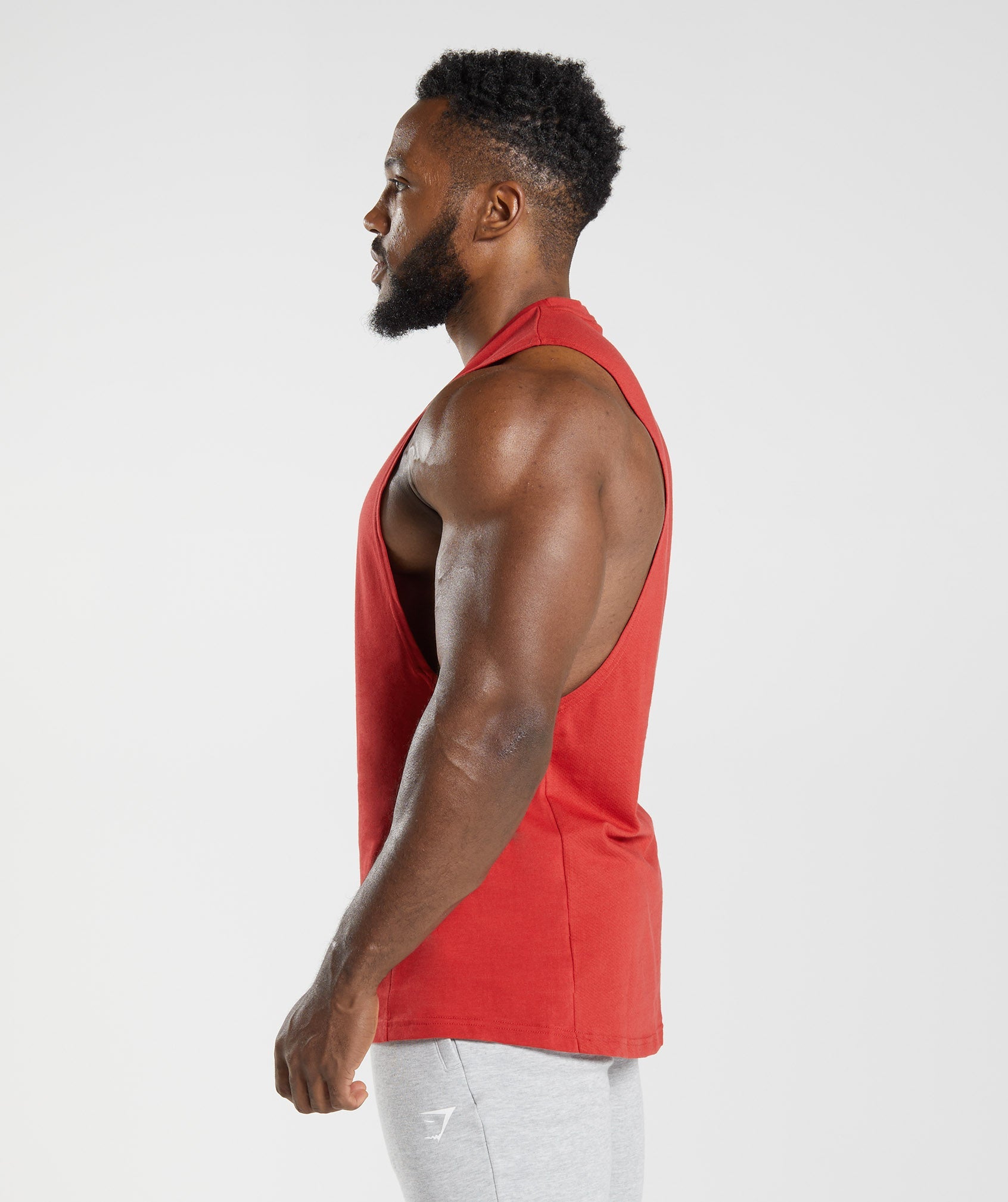 Red Men's Gymshark React Drop Arm Tanks | JRBPKD-351