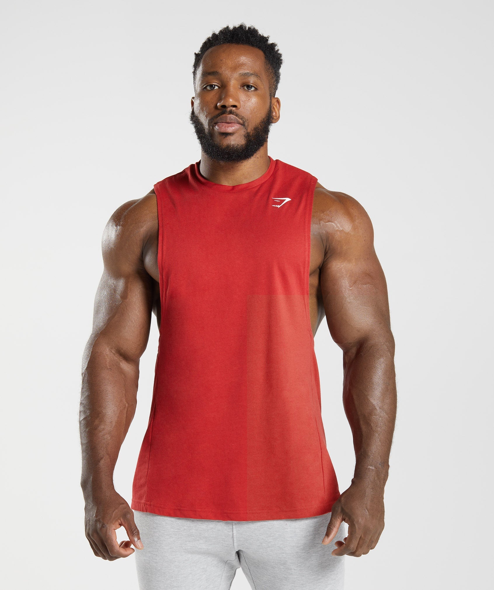 Red Men\'s Gymshark React Drop Arm Tanks | JRBPKD-351