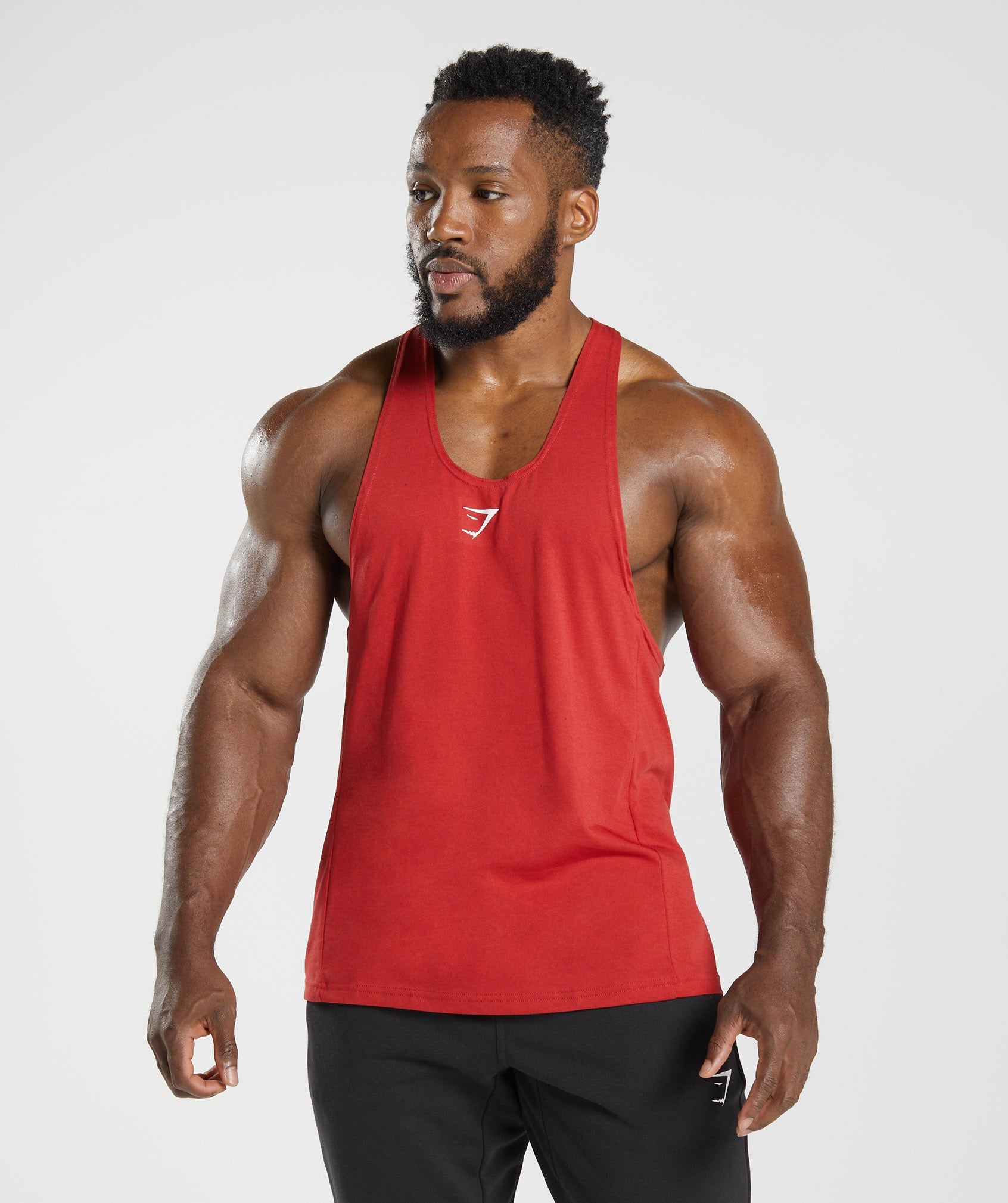 Red Men\'s Gymshark React Stringer Vest | XWUPQD-793