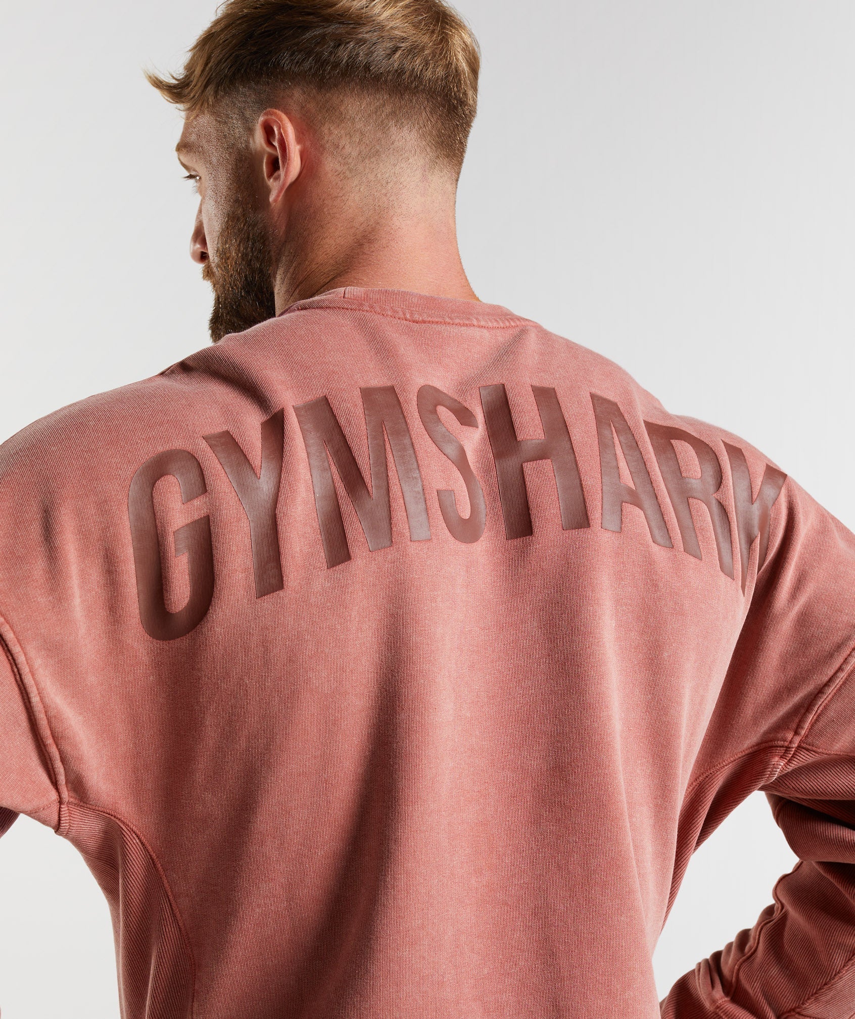 Rose Men's Gymshark Power Washed Crew Tops | RDGOQL-152