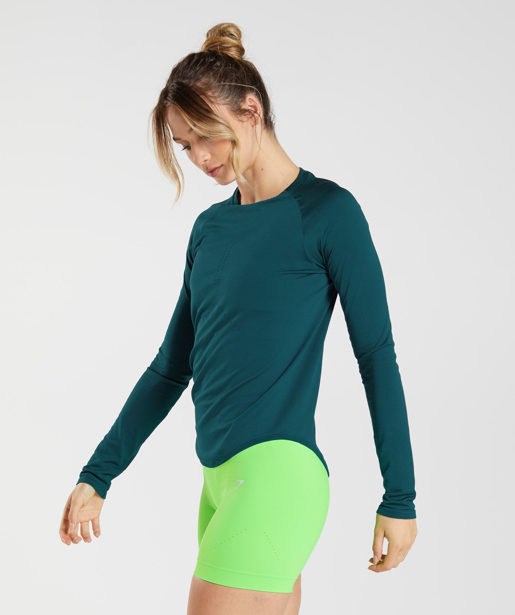 Turquoise Women's Gymshark Sweat Seamless Long Sleeve Tops | XHCOSN-082