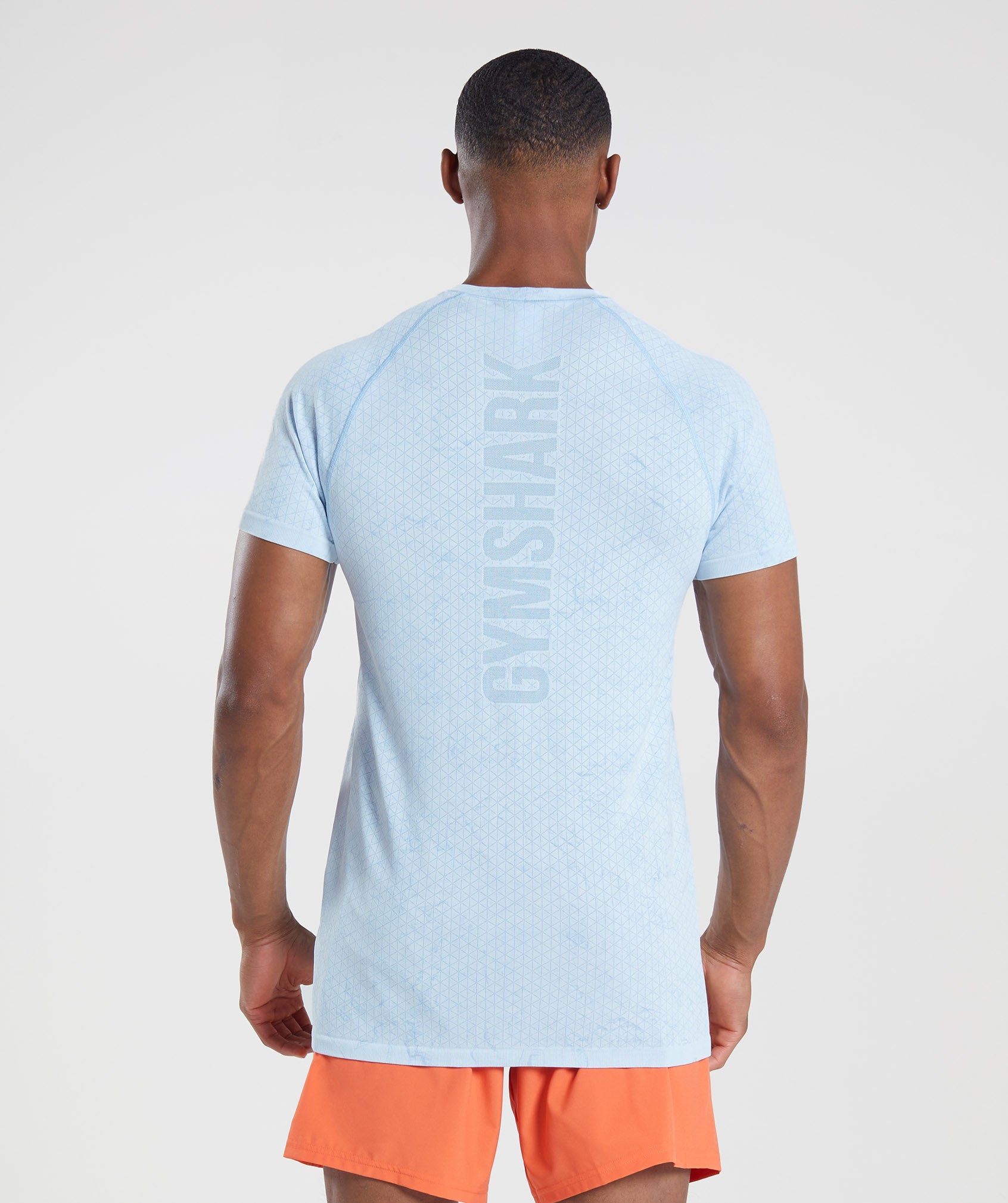 White / Blue Men's Gymshark Geo Seamless T Shirts | IWVCML-897