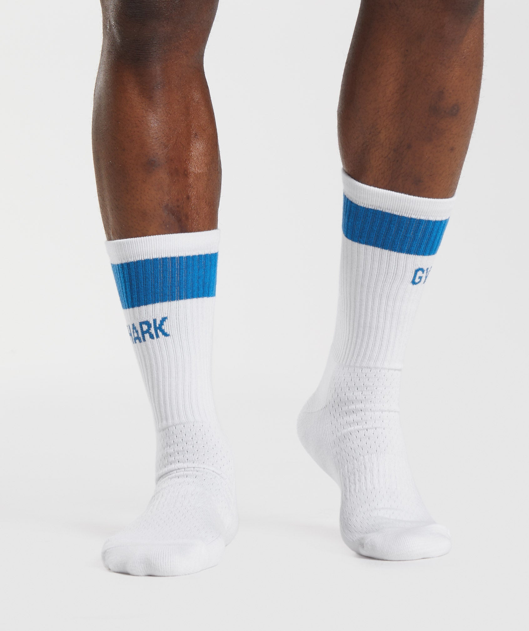 White / Blue Women's Gymshark Premium Jacquard Single Socks | RSZLTE-173