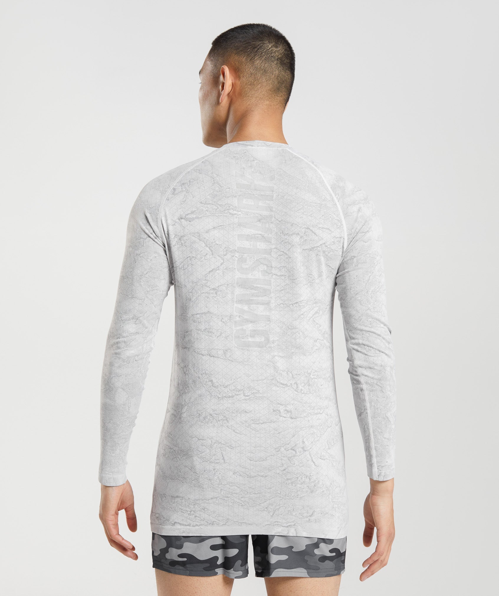 White / Light Grey Men's Gymshark Geo Seamless Long Sleeve T Shirts | JTDBFR-752