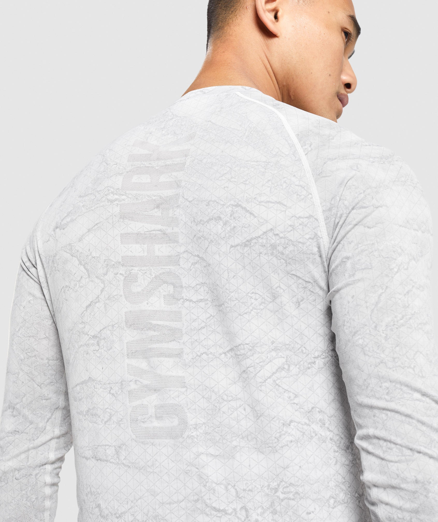 White / Light Grey Men's Gymshark Geo Seamless Long Sleeve T Shirts | JTDBFR-752