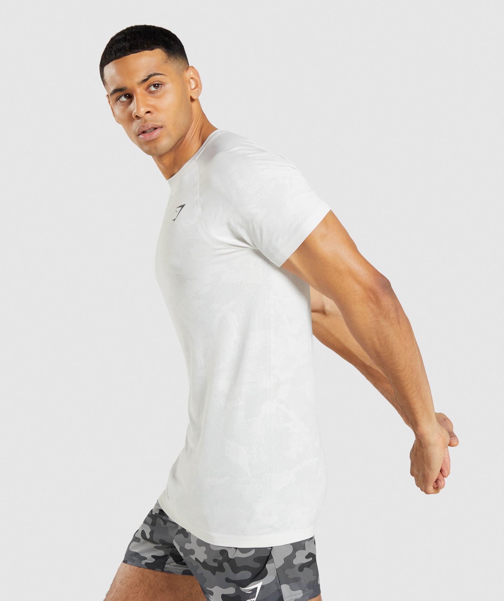 White / Light Grey Men's Gymshark Geo Seamless T Shirts | KERAOD-301