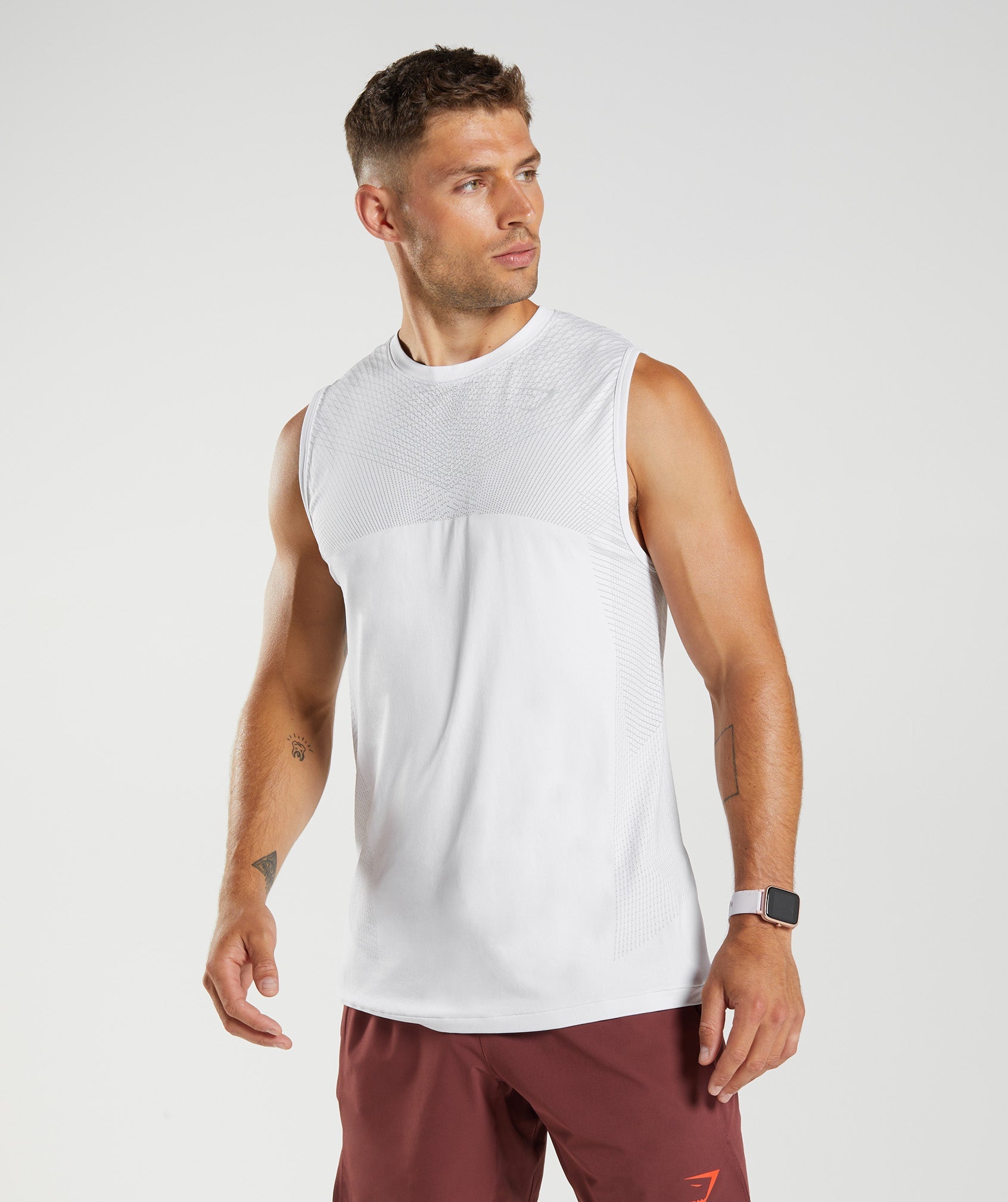 White Men\'s Gymshark Apex Seamless Tanks | ZFNHRS-397