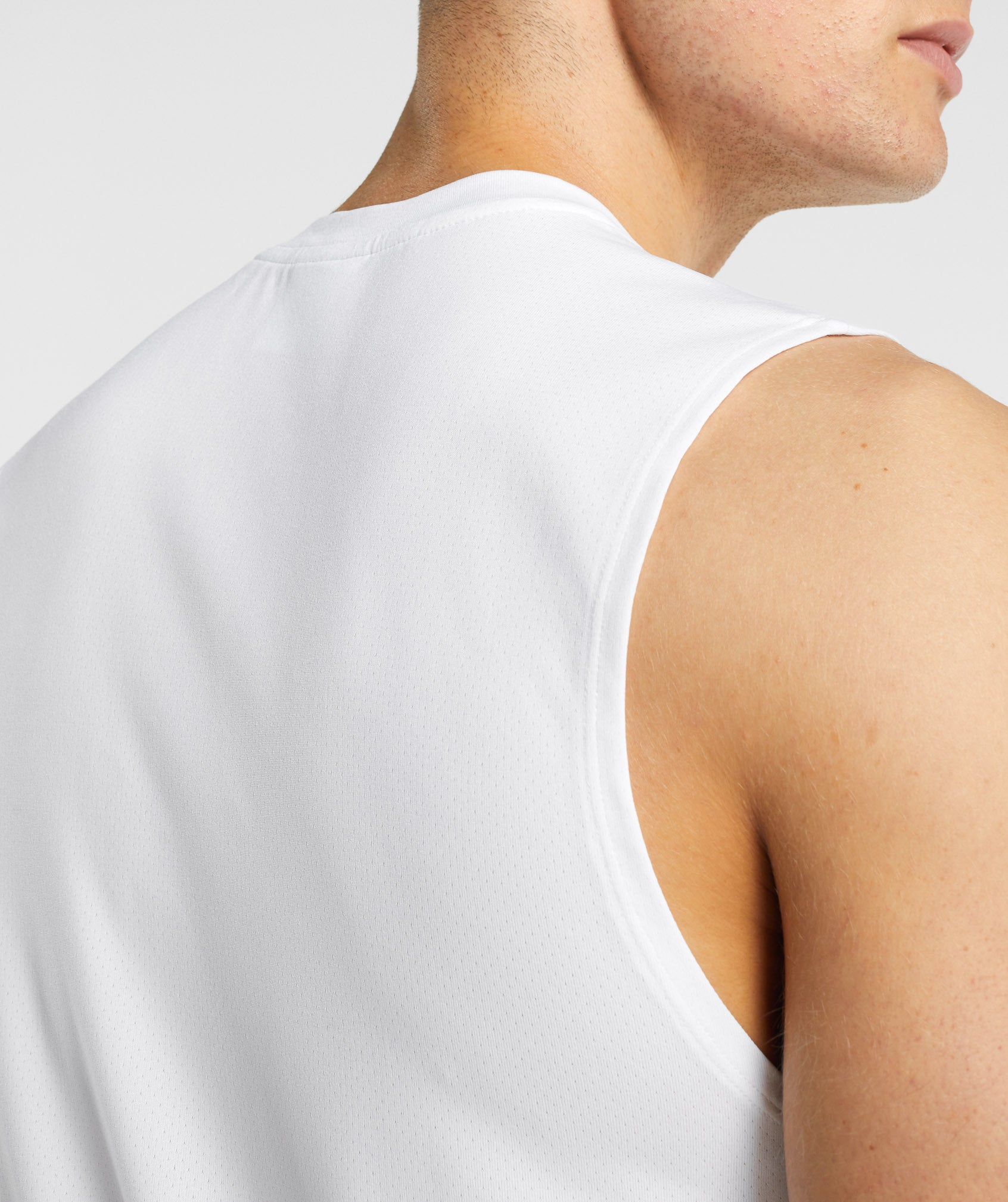 White Men's Gymshark Arrival Sleeveless T Shirts | QWDOAK-012