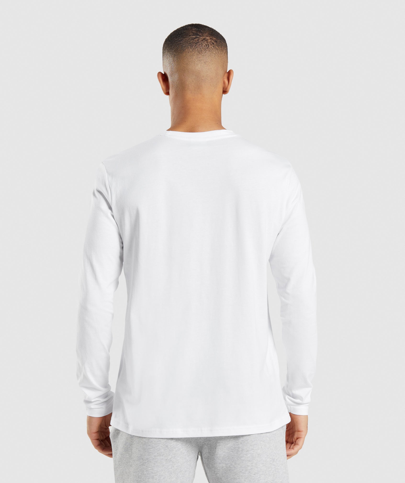 White Men's Gymshark Crest Long Sleeve T Shirts | QYIUAO-946