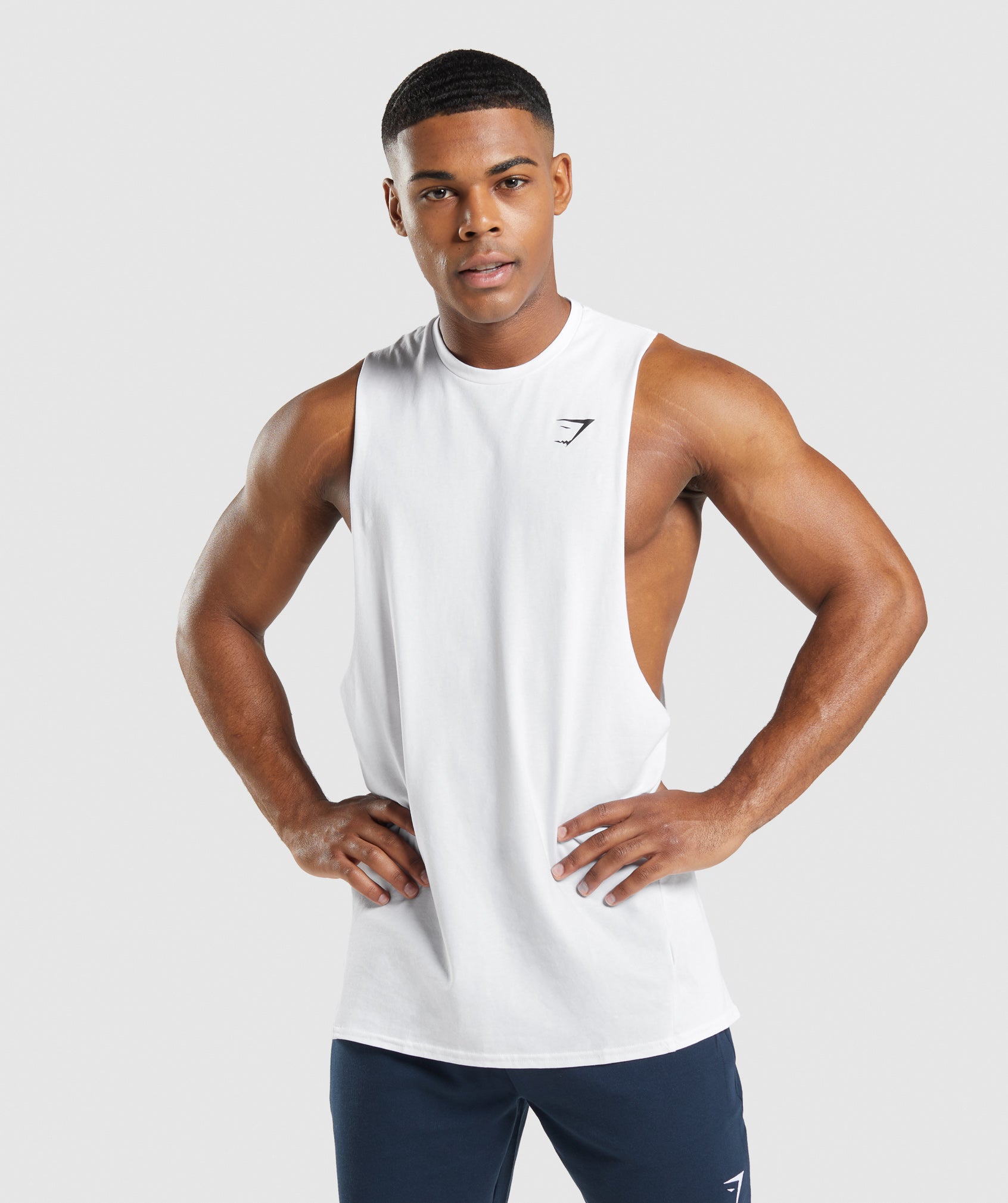 White Men\'s Gymshark Critical 2.0 Drop Arm Tanks | LBKGOH-735