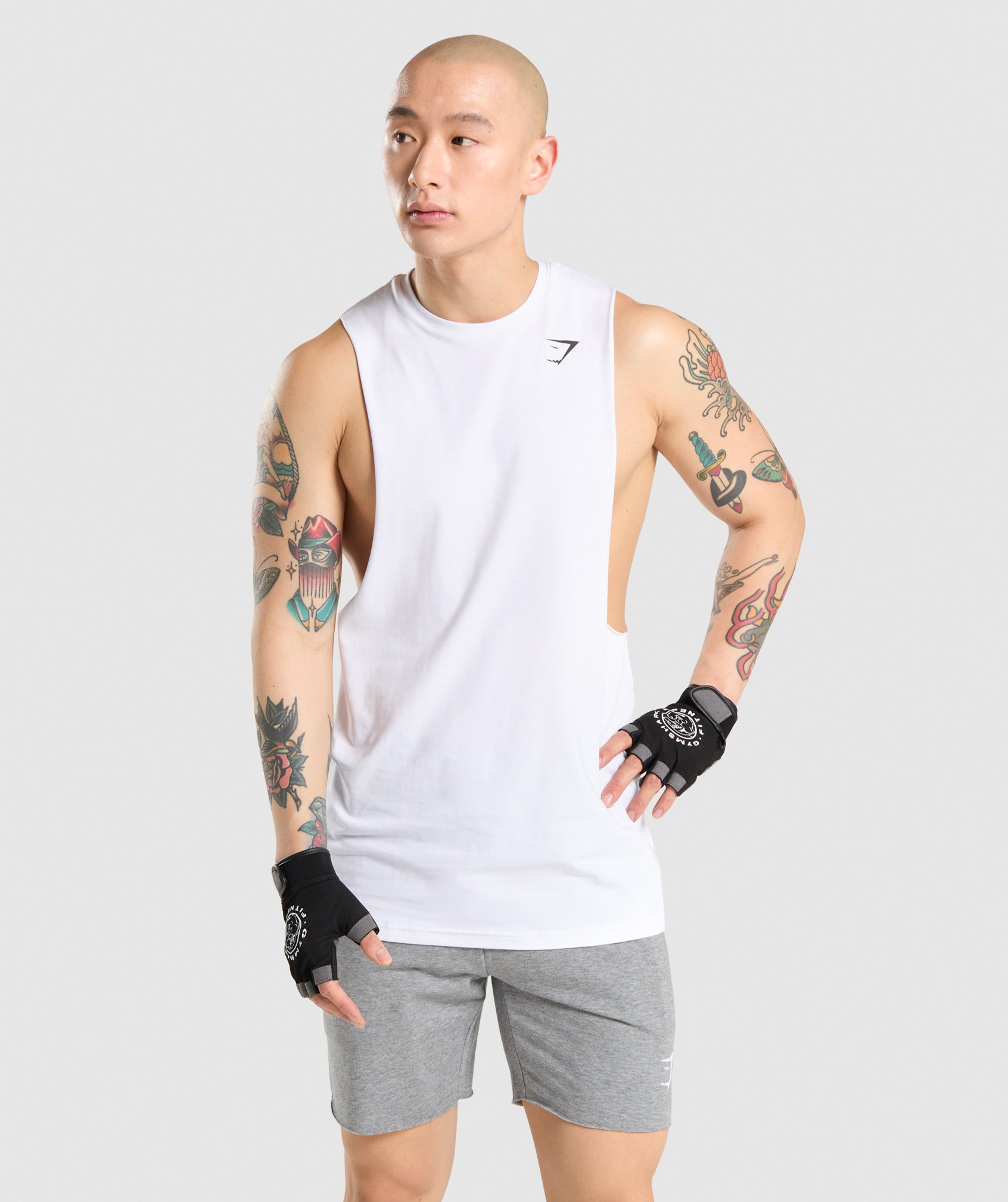 White Men\'s Gymshark Critical Drop Arm Tanks | UPCIQY-015