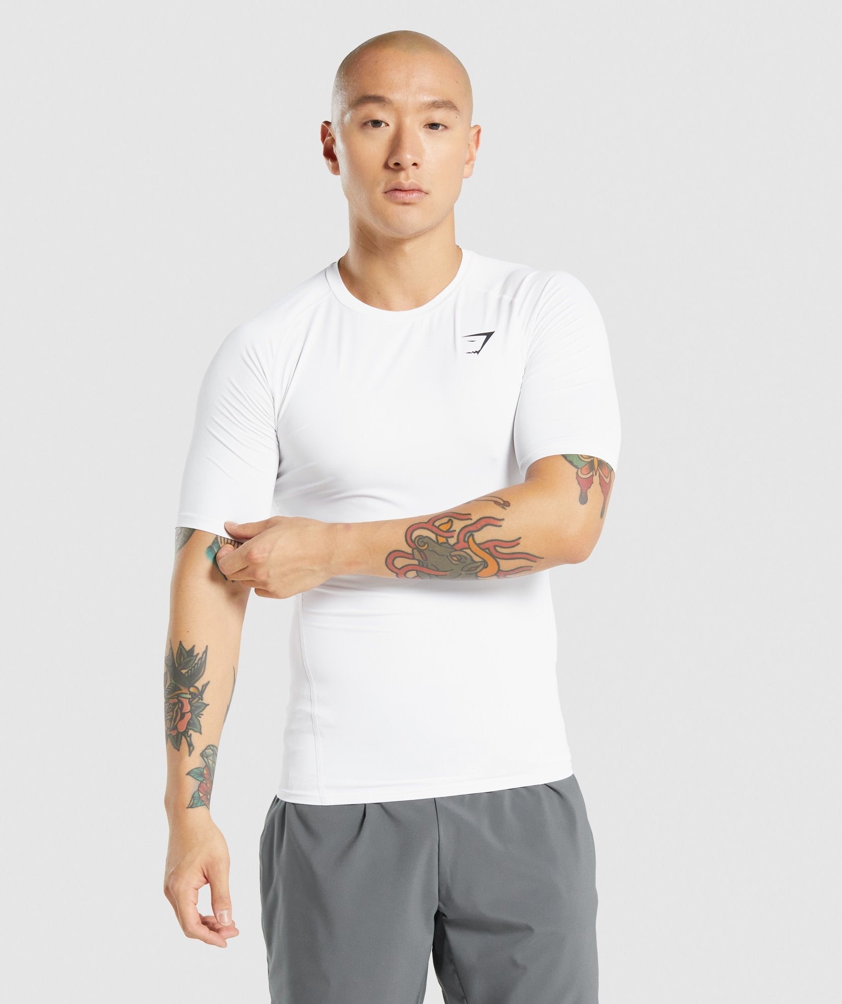 White Men\'s Gymshark Element Baselayer T Shirts | KIVTWM-681