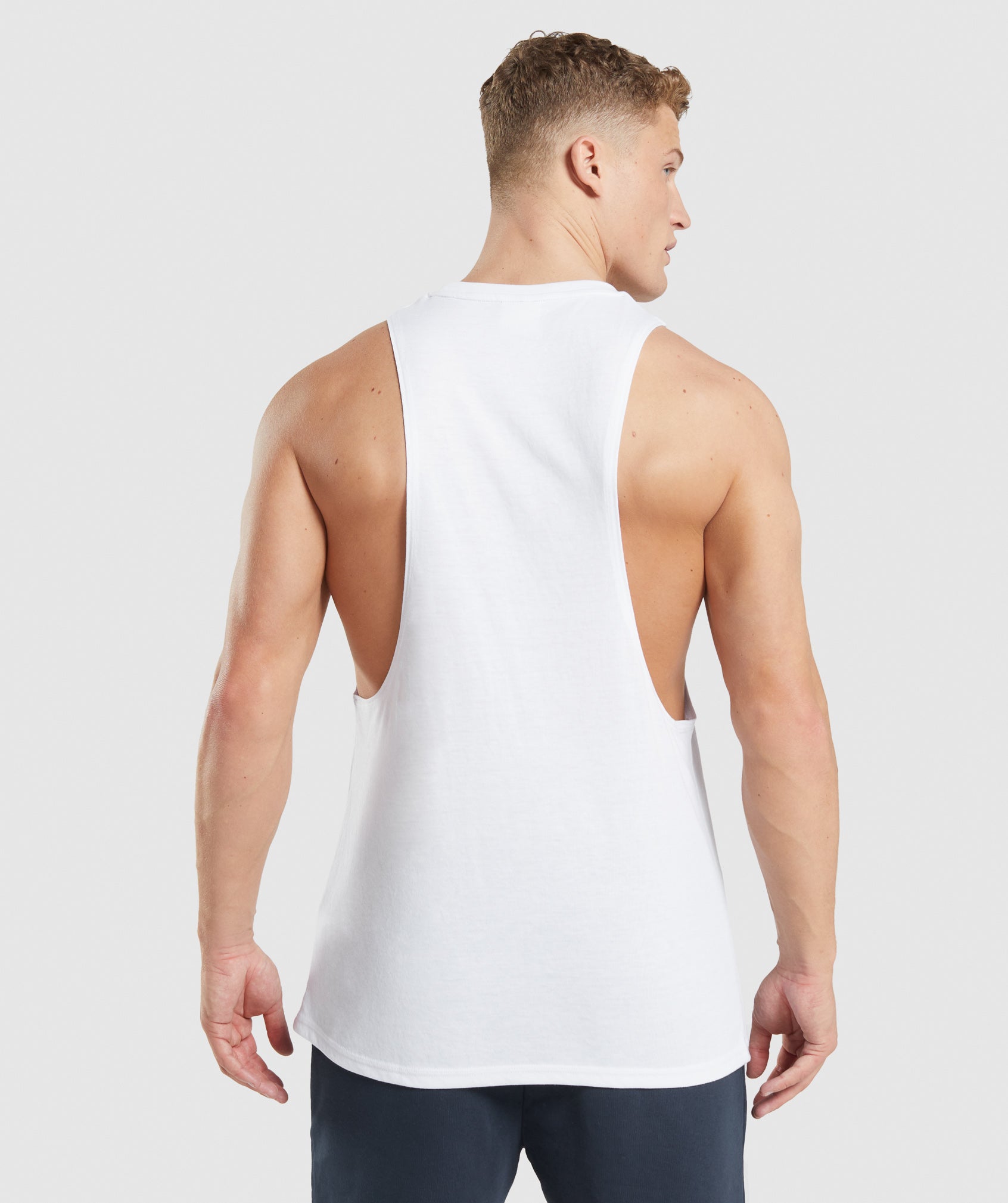 White Men's Gymshark Legacy Drop Arm Tanks | AYNBRD-347