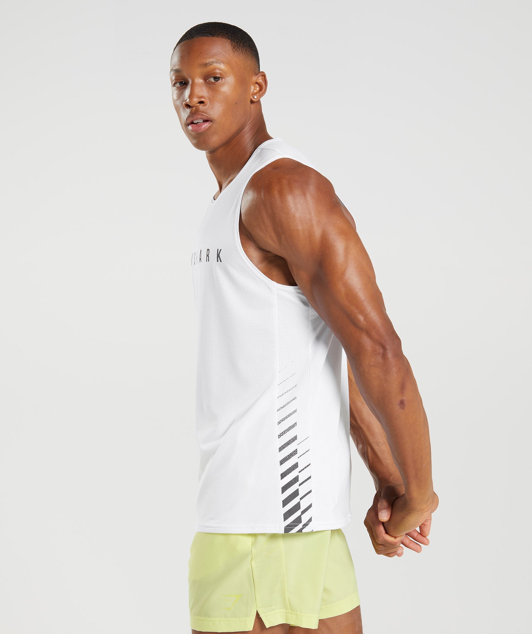 White Men's Gymshark Sport Stripe Tanks | HTXRSA-854