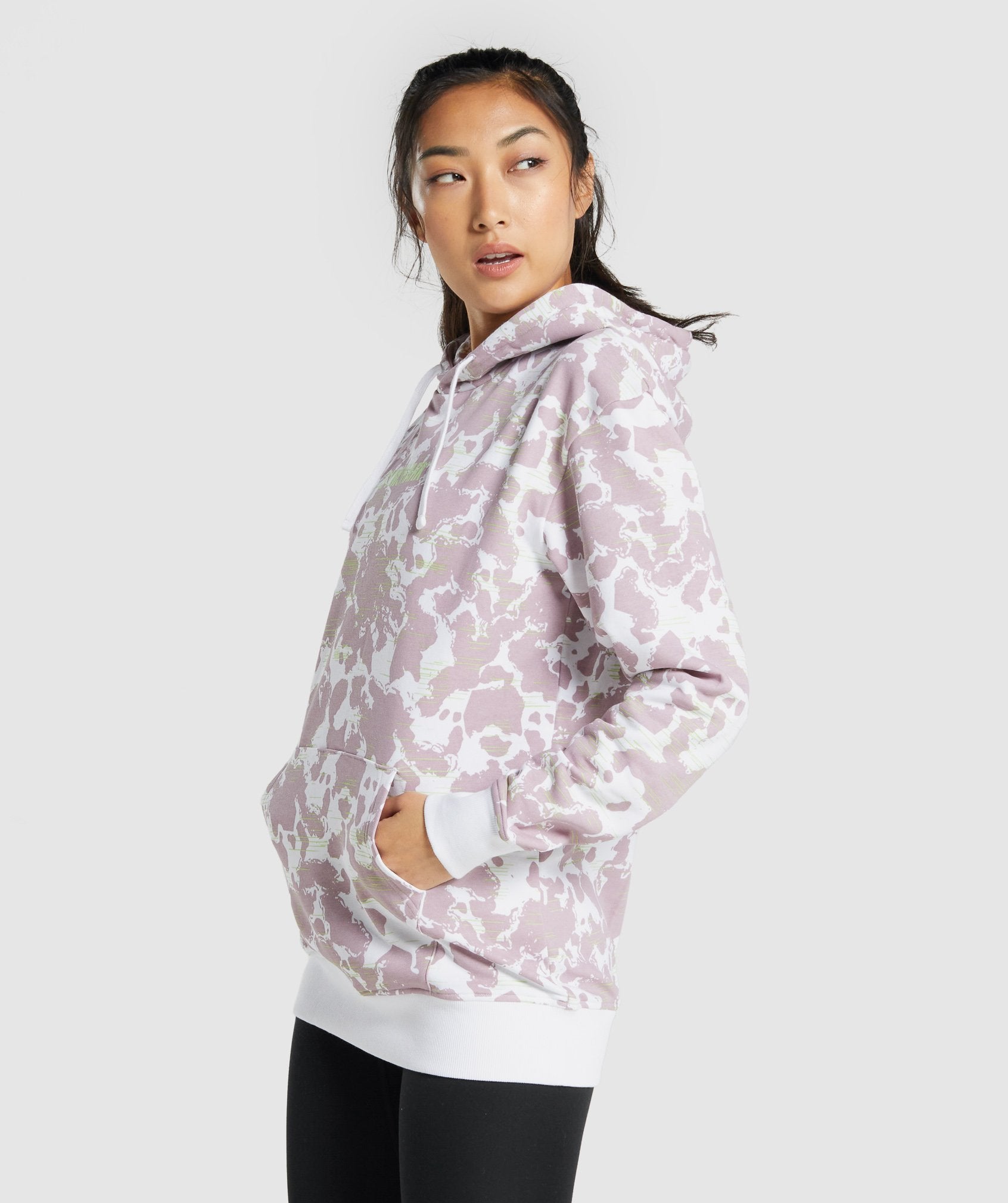 White / Purple Women's Gymshark Camo Graphic Oversized Hoodie | UONHSL-907