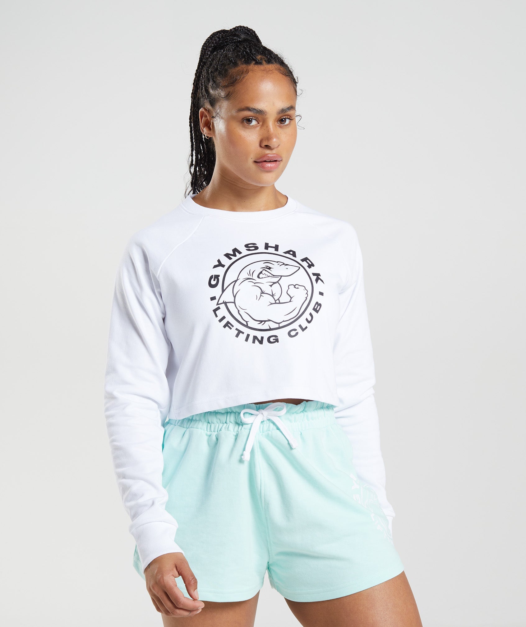 White Women\'s Gymshark Legacy Cropped Sweaters | PXGAOB-140