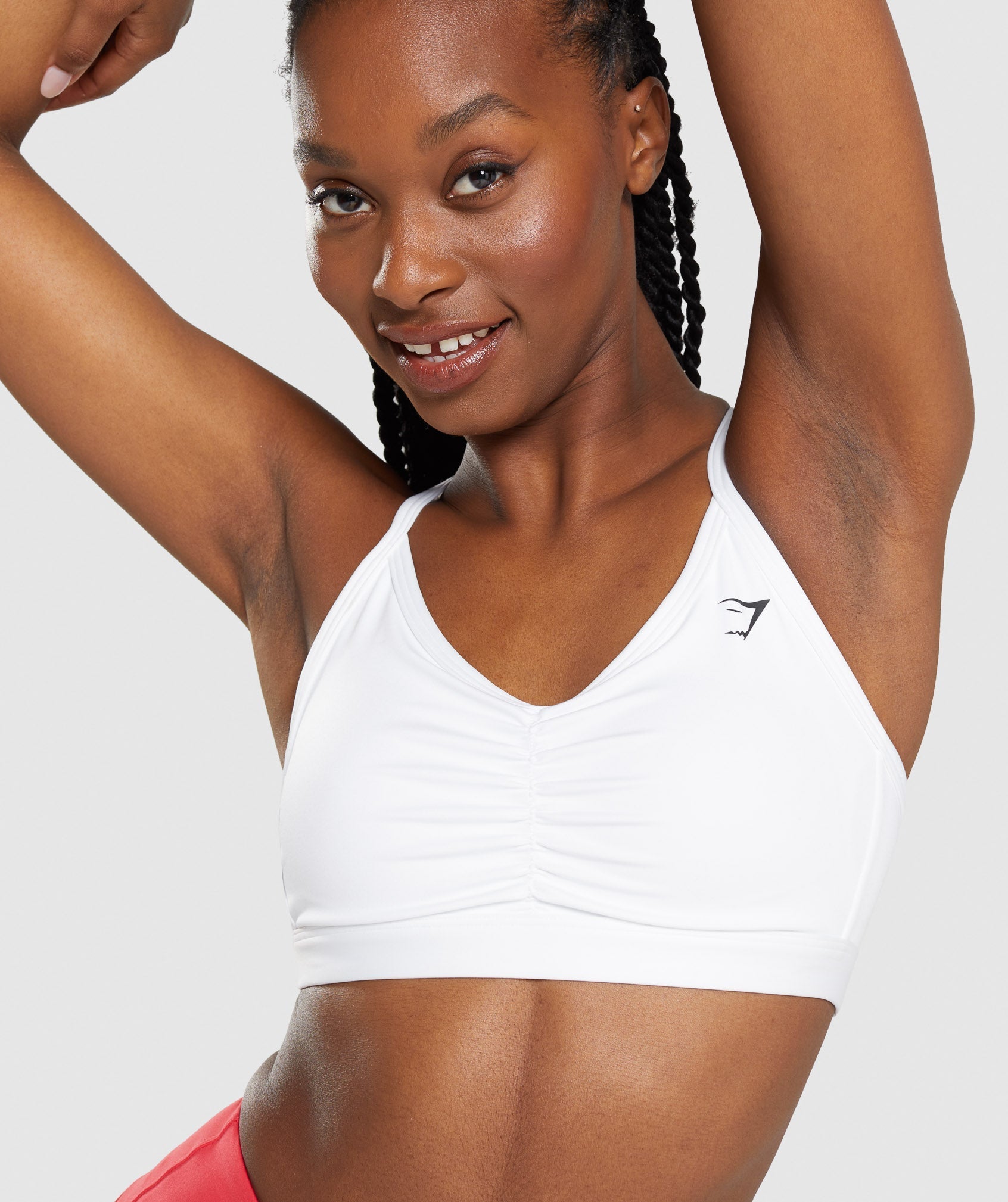 White Women's Gymshark Ruched Sports Bra | ZQBIHT-107