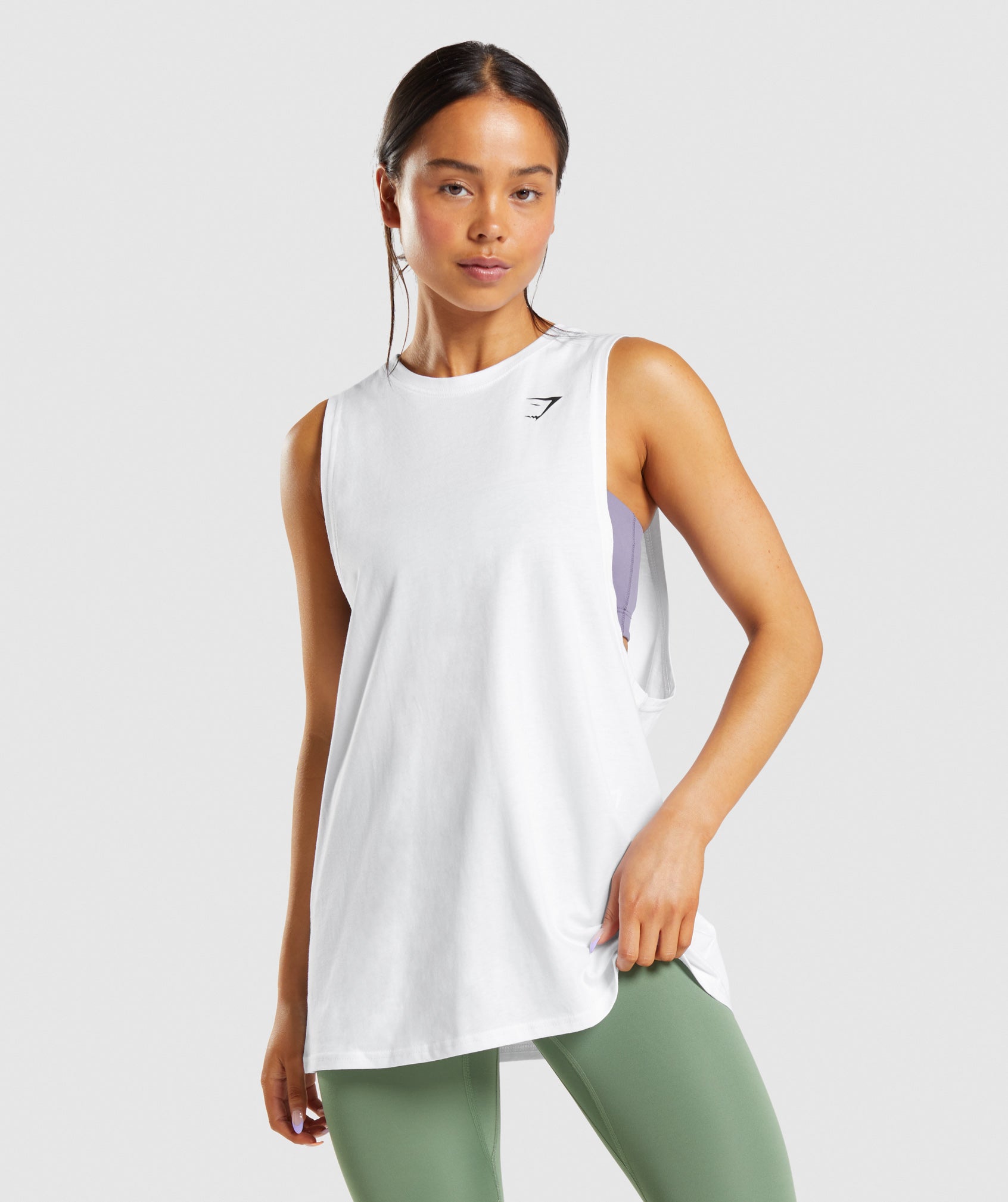 White Women\'s Gymshark Training Drop Arm Tanks | COQUGR-602