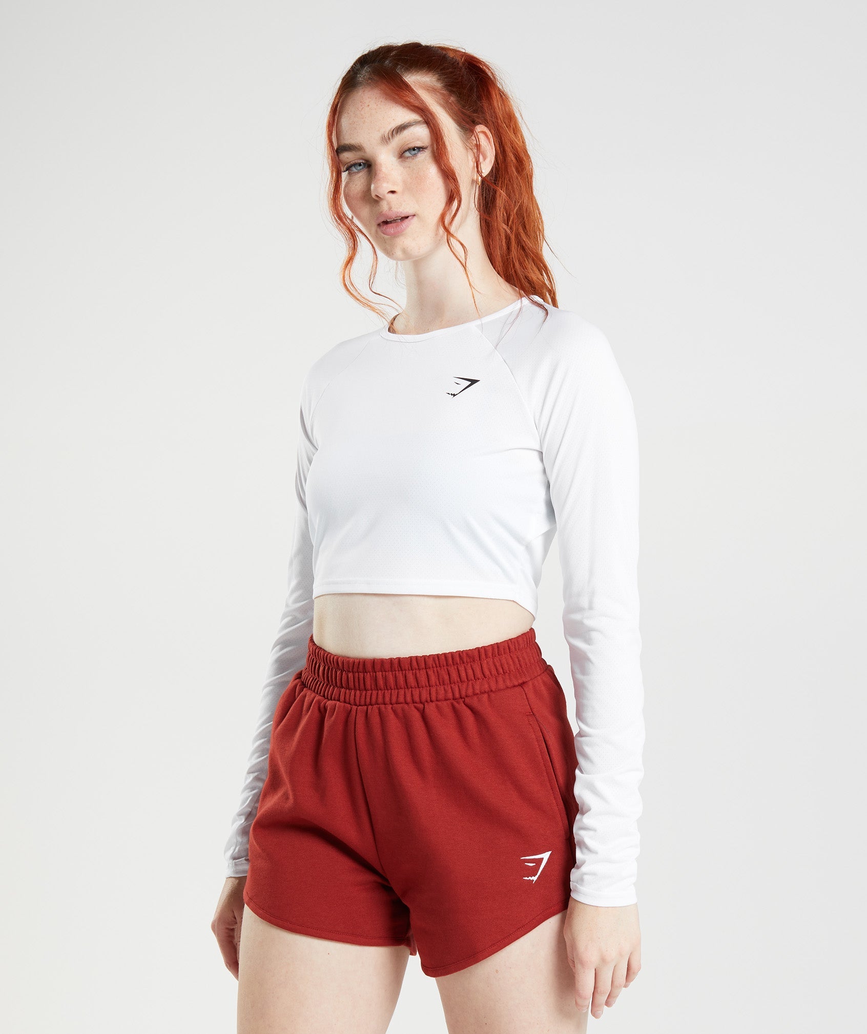 White Women\'s Gymshark Training Long Sleeve Crop Tops | JSHWCT-601